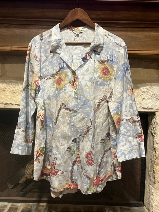 John Mark Tops - John Mark Linen Butterfly Floral Tunic Blouse Size L